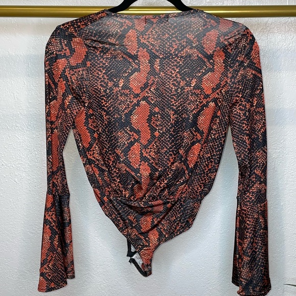 New Orange Snake Plunge Bodysuit - Picture 3 of 8